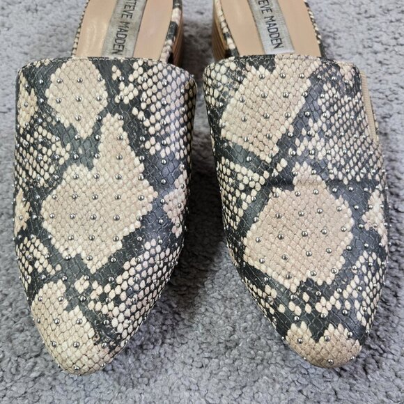 Steve Madden Chariot Snakeskin Print Studded Slip On Low Heel Mule Party - Picture 4 of 13